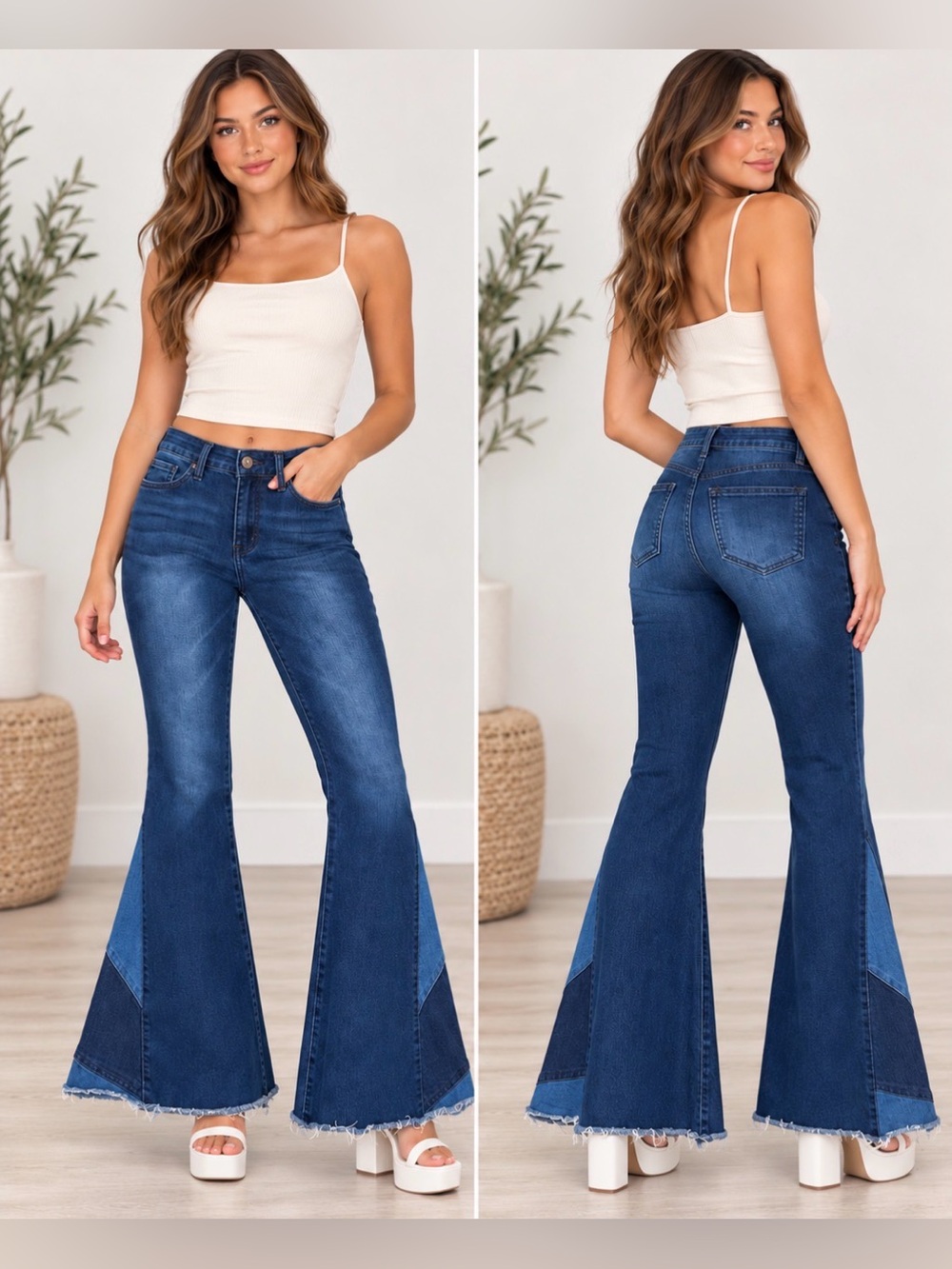 YMI Dark Blue & Medium Blue Patchwork Flare Jeans size 1/25